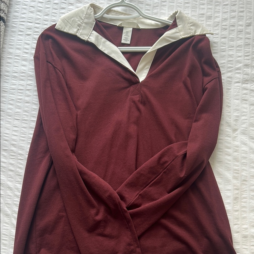 H&M Burgundy and Cream Button Down Shirt
